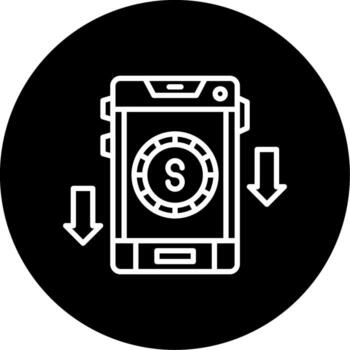 dólar precio disminución línea circulo invertido vector