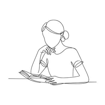 Arte de continuo línea dibujo de un persona leyendo un libro vector