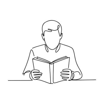 Art of person reading a book, continuous line drawing vector