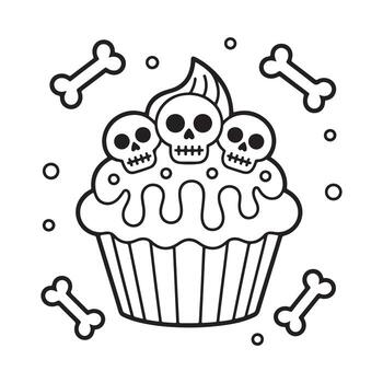 a cupcake with skulls and bones on it vector
