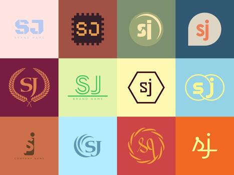 SJ logo company template. Letter s and j logotype. Set different classic serif lettering and modern bold text with design elements. Initial font typography. vector