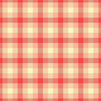 Retro pixelated plaid pattern, seamless. Red and cream checkered design, great for textiles, backgrounds, or digital art. Classic, cozy, and adaptable. vector