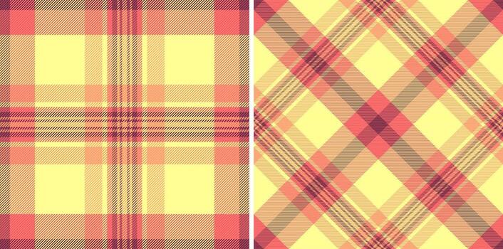 Background texture fabric of check seamless plaid with a pattern tartan textile. Set in sunset colors. Messy stripe patterns in clothing. vector