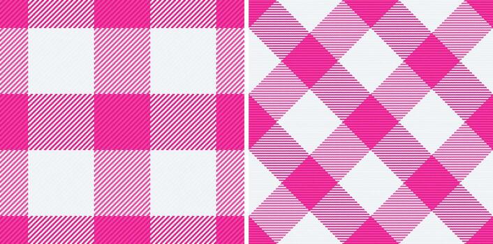 Pink checkered fabric texture. Seamless pattern, ideal for picnic blankets, crafts, and retro designs. Versatile background for textiles. vector