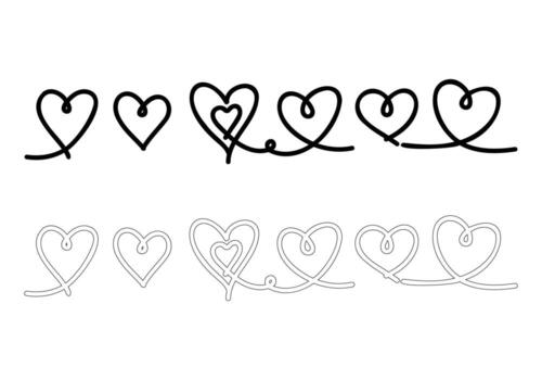 Art of handdrawn heart shapes in a continuous line style vector