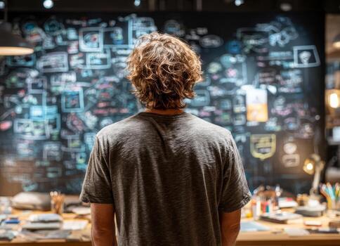 software desarrollador analizando diagrama de flujo en pizarra en moderno oficina foto