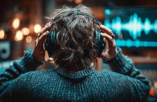 Sound engineer working in professional music studio mixing audio track photo