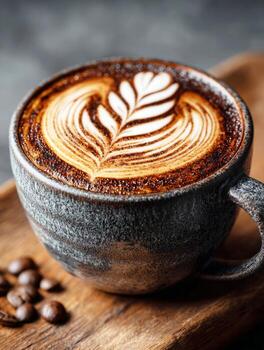 café latté Arte creando Rosetta modelo en jarra foto