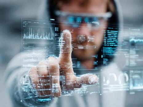 User interacting with augmented reality digital interface photo