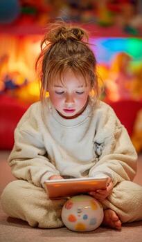 Child girl learning using digital tablet technology photo