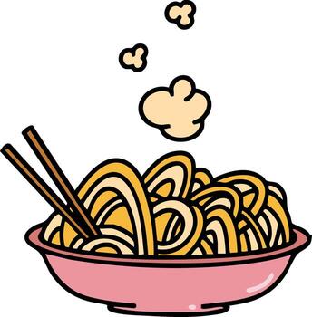steaming udon noodles served in bowl vector