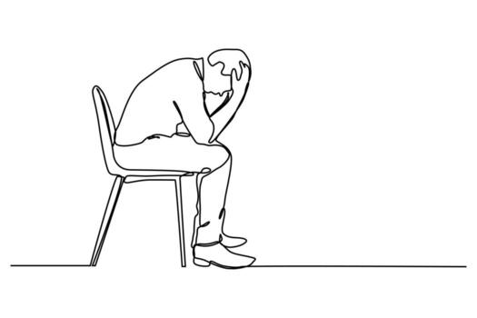 Continuous one line man of sad man sitting alone. Single line drawing illustration of thinking man. vector