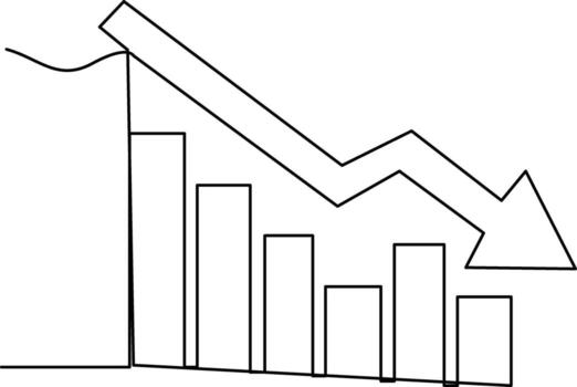 Continuous one line art of Graph decrease. Single line drawing illustration of Down graph chart. vector