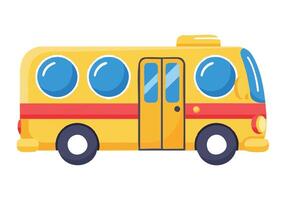 amarillo dibujos animados autobús con azul ventanas y rojo raya en blanco antecedentes vehículo transporte vector