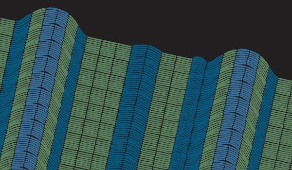 Hand drawn Japanese inspired pattern with flowing brush line stripes in green and blue. Abstract waves and mountain textures for modern textile and surface design. vector