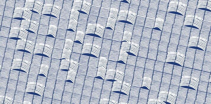 Hand drawn brush lines abstract small ocean waves pattern in white and traditional indigo blue, Japanese and ethnic wood carving, block print texture background, simple graphic for textile, carpet vector