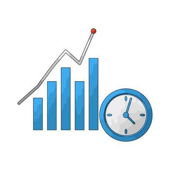 bar grafico con creciente línea y reloj vector