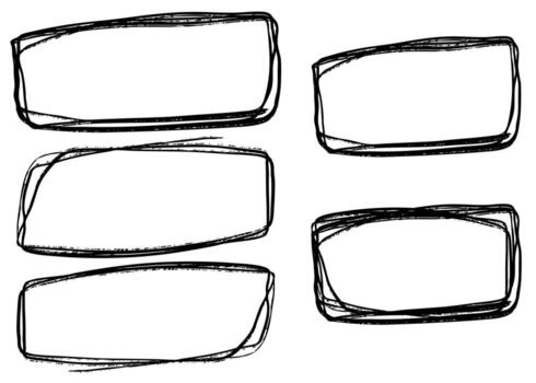 Set of rectangular and square grunge frames. Black charcoal, chalk and ink drawn borders for posters, banners, covers, web, scrapbooking, and graphic design projects. illustration. vector