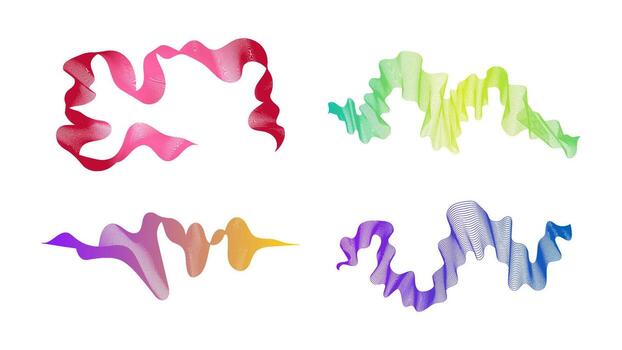 Curved wavy stripes. Set of four abstract colored gradient wave lines on white background. Great illustration vector