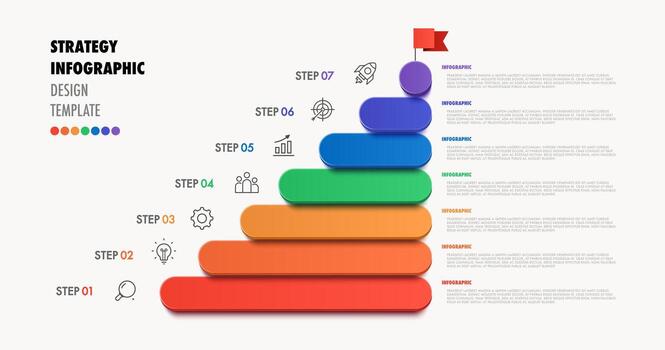 Ladder infographic 7 step by step 3d style for workflow, sale strategy, start up project, business strategy, presentation, timeline, theory basic operation, logic analysis vector