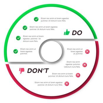 Circle chart infographic template do dont modern style for presentation, start up project, business strategy, theory basic operation, logic analysis. Venn diagram vector