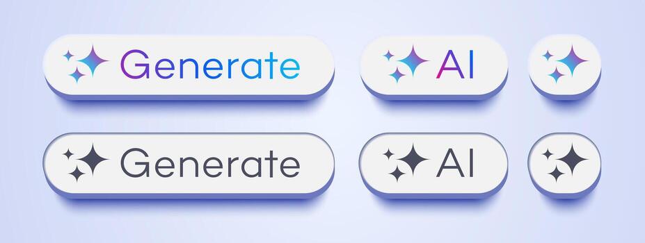 Generate AI buttons user interface set 3d style vector