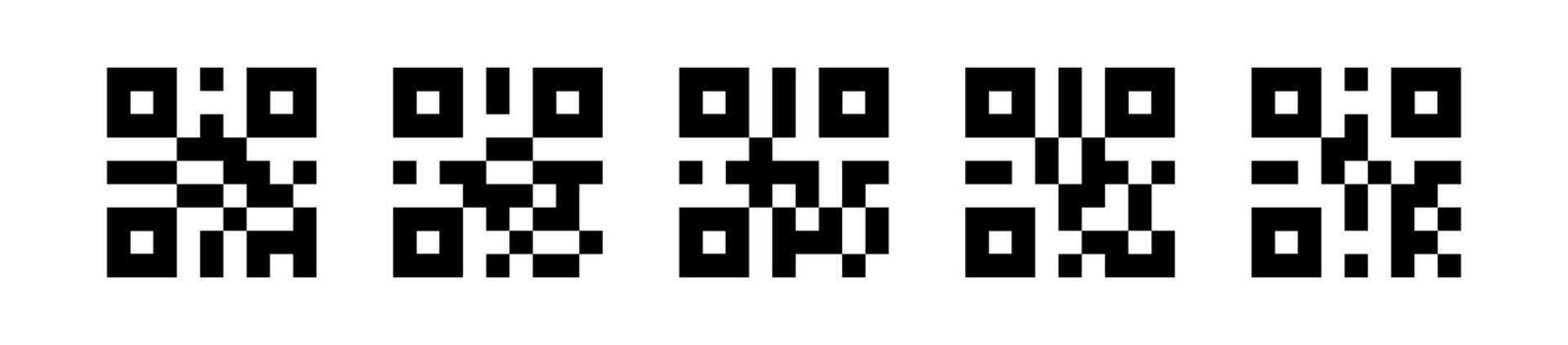 Qr code set black color isolated for mobile payment and identity, city transport rental, UI UX design element, web pictogram, mobile app, promo tag vector