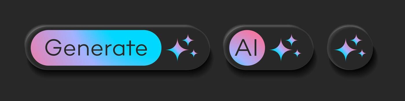 generar ai botones usuario interfaz conjunto 3d estilo negro. artificial inteligencia botón de moda neumorfo para ui ux elemento, aplicación, sitio web vector