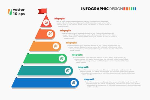 pirámide infografía diseño modelo 6 6 pasos moderno plano estilo para presentación, comienzo arriba proyecto, negocio estrategia, teoría básico operación, lógica análisis vector