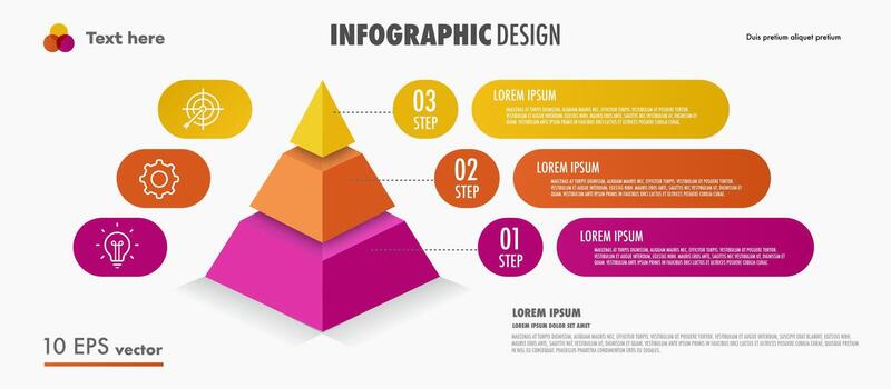 pirámide infografía modelo 3 pasos moderno 3d estilo para presentación, comienzo arriba proyecto, negocio estrategia, teoría básico operación, lógica análisis vector