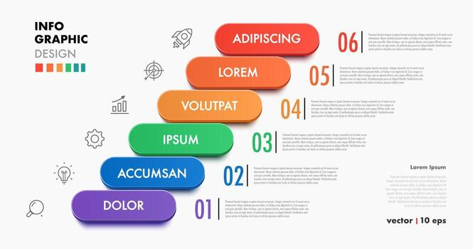 Ladder infographic 6 steps 3d trendy style for timeline, workflow, sale strategy, start up project, business strategy, presentation, theory basic operation, logic analysis vector
