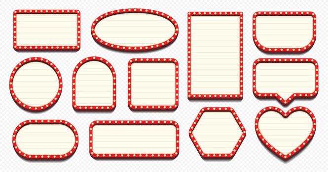 Retro lightbox template set different shape with lightbulb vector