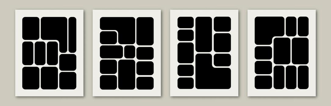 bento cuadrícula resumen bandera conjunto mínimo geométrico moderno marco estilo negro color. metaball y2k modelo para ui, sitio web vector