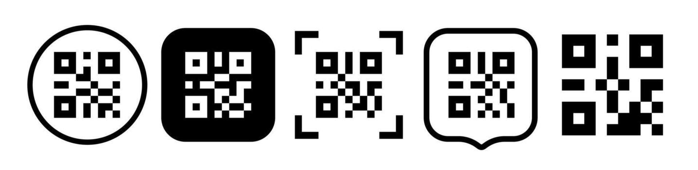 Qr code set black color isolated on white background for mobile payment and identity, city transport rental, UI UX design element, web pictogram, mobile app, promo tag vector