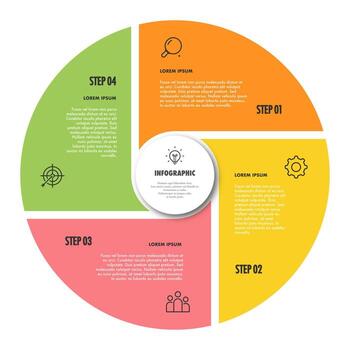 Circle chart infographic template with 4 options modern style for presentation, start up project, business strategy, theory basic operation, logic analysis. Venn diagram vecto vector