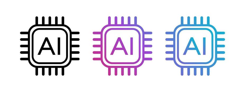 Ai chip icon set isolated on white background. Artificial intelligence AI processor microchip vector