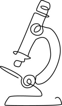 A minimalist, single-line drawing of a microscope, symbolizing scientific exploration and discovery. vector