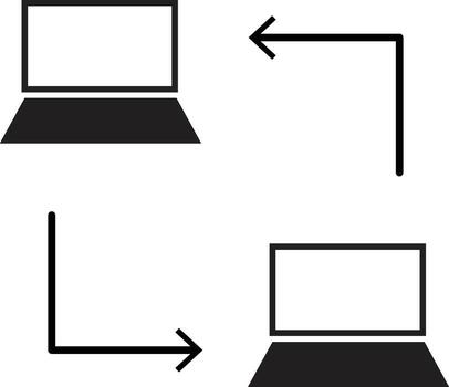 Two laptops are rotating with arrows in a clockwise direction. vector