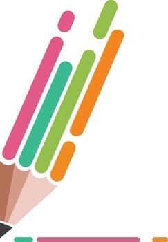 A colorful pencil design with lines emanating from the tip, suggesting creativity and artistic expression. vector