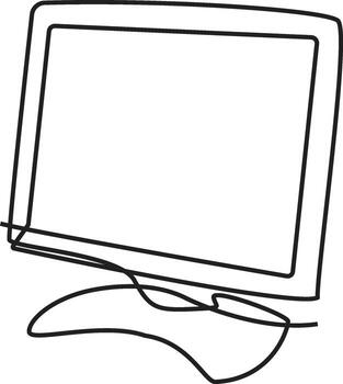 A line drawing of a computer monitor with a stand. vector