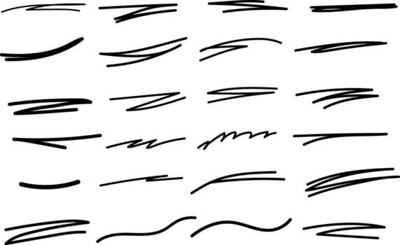 Hand drawn underline and marker brush stroke lines set curved scribble doodle pen strokes collection isolated on transparent background. vector