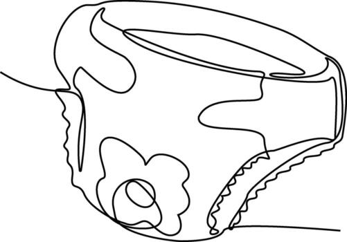 un soltero continuo línea dibujo de un pañal. el pañal es representado en un lado vista, exhibiendo sus forma y detalles. vector
