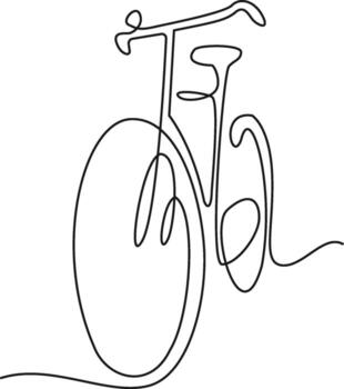 A minimalist, single-line drawing of a bicycle, showcasing its iconic frame, wheels, handlebars, and seat in a continuous, flowing stroke. vector