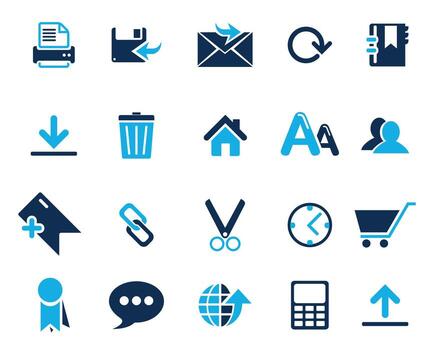 Light and Dark blue Web icons set vectors, web and communication icons for web computer and mobile vector