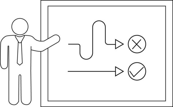 sketch of presentation person icon and wrong route and correct route icon vector