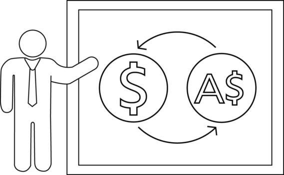 sketch of presentation person icon and convert dollar icon and Australian dollar icon vector