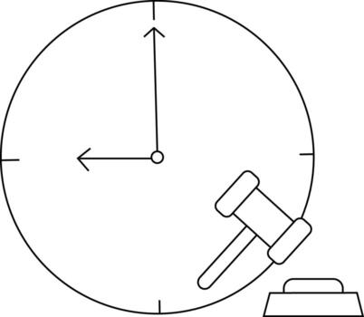 sketch of wall clock icon and judge's gavel icon vector