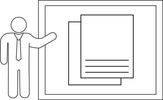 bosquejo de presentación persona icono y 2 hojas de papel icono vector