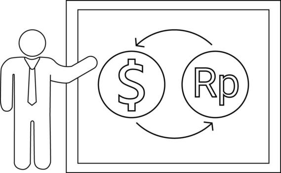 sketch of presentation person icon and icon of converting dollar coins to rupiah vector