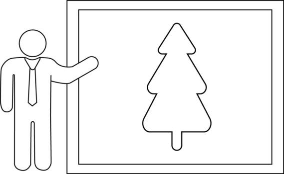 sketch of presentation person icon and pine tree icon vector